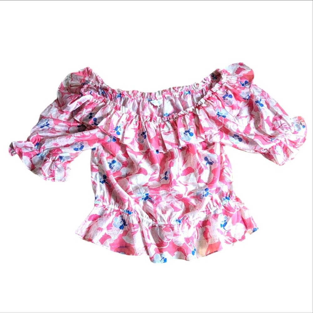 Ted Baker London Sheer Off The Shoulder Ruffle Hem Floral Top Blouse
